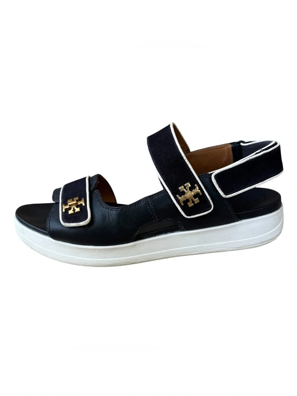 TORY BURCH “Kira” Navy & White Canvas Leather Sport Sandals